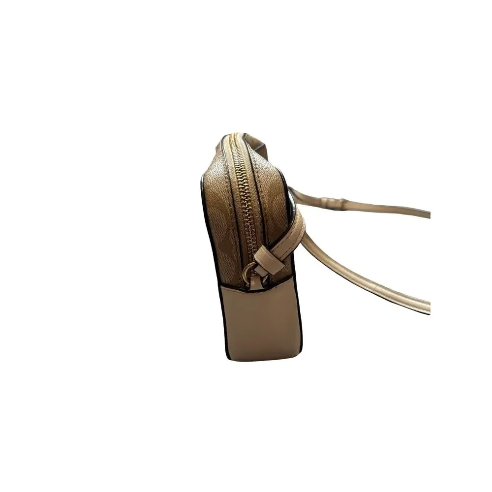 Coach Mini Camera Bag Signature Canvas Khaki Chalk Crossbody
